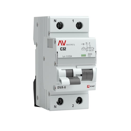 Дифференциальный автомат DVA-6 1P+N 32А (C)  30мА (AC) 6кА EKF AVERES